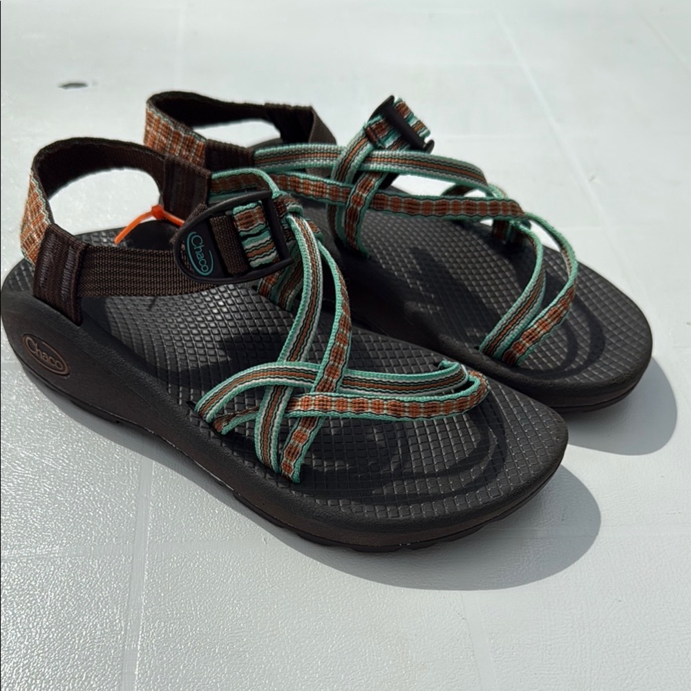 Chaco Brown and Green Sandals with Adjustable Straps and Rugged Sole